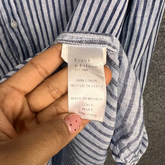 Frank & Eileen Mary Linen Striped Button Down Tunic Top Dress shirt Size Large - Picture 9 of 10
